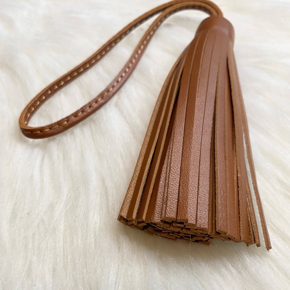 Brown Tan Tassel Genuine Leather Keychain Bag Charm Handmade New Gift - Picture 2 of 4